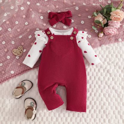 Zweiteiliges Set aus Cord Bodysuit und Overalls für Baby mit Schleife - image 2