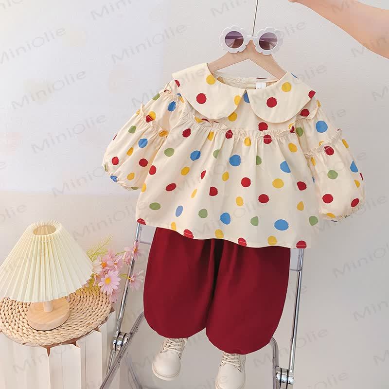Baby Kleinkind Mädchen Set mit Süß Schleife, Mehrfarbig Punkt, 2-teilig - image 2
