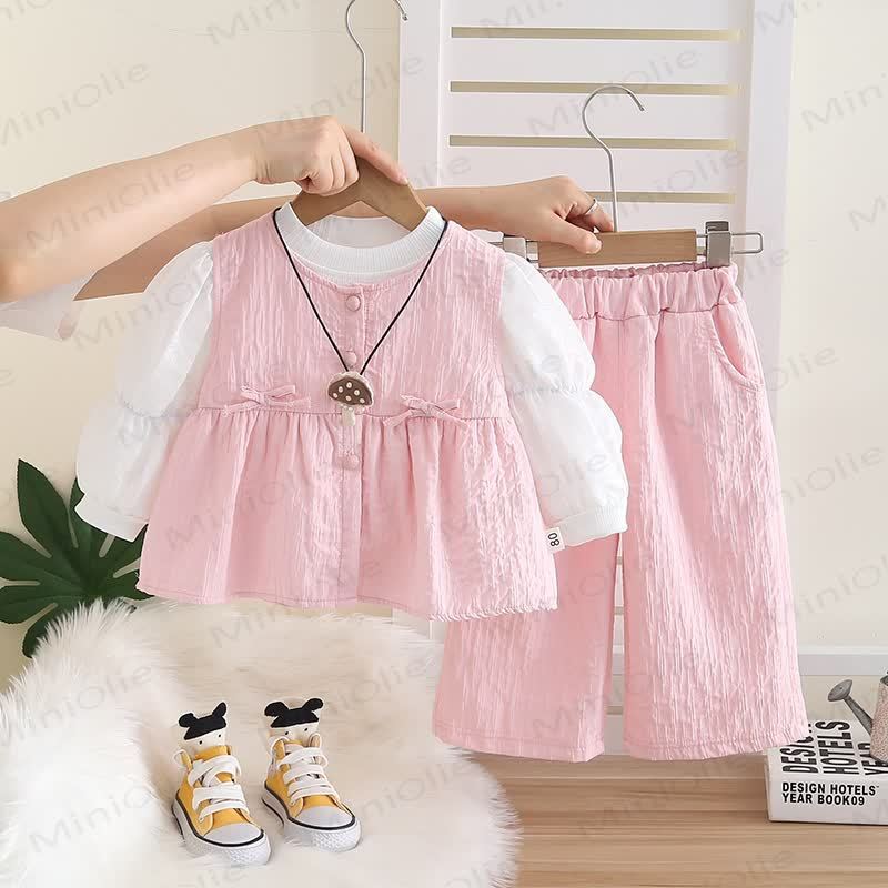 3-teiliges Set mit Schleife für Baby und Kleinkinder , Einfarbig , Mädchen - Rosa - 5-7J - image 5