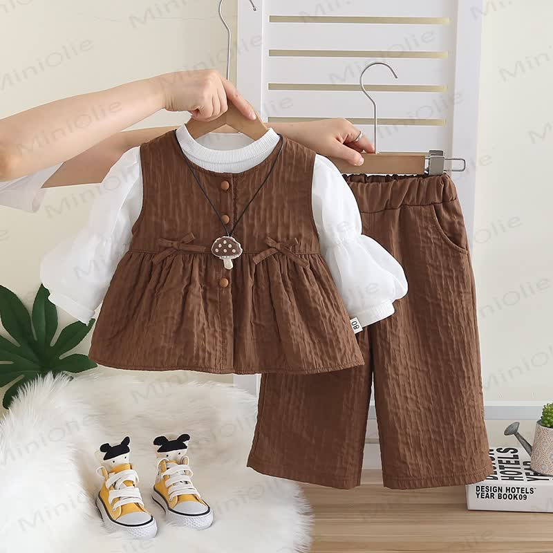 3-teiliges Set mit Schleife für Baby und Kleinkinder , Einfarbig , Mädchen - Dunkelbraun - 5-7J - image 3