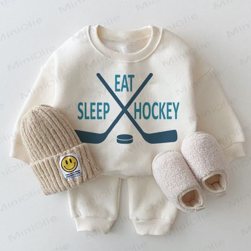 EAT SLEEP HOCKEY Baby Sweatshirt , weiß, 2-teiliges Set - Weiß - 2-3J - image 1