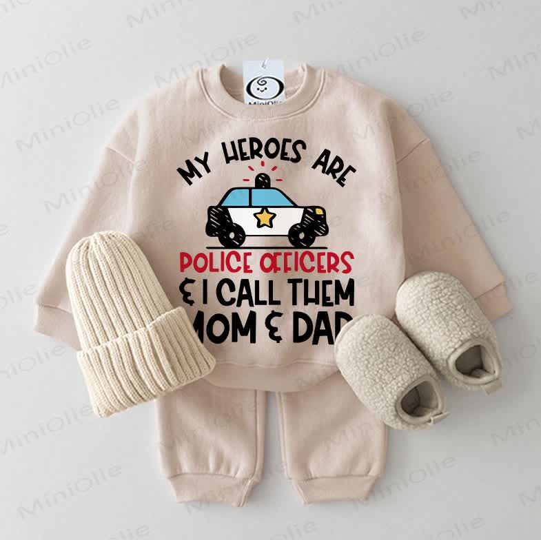 MY HEROES ARE POLICE OFFICERS I CALL THEM MOM & DAD Baby Sweatshirt 2-teiliges Beige Set - Beige - 2-3J - image 1
