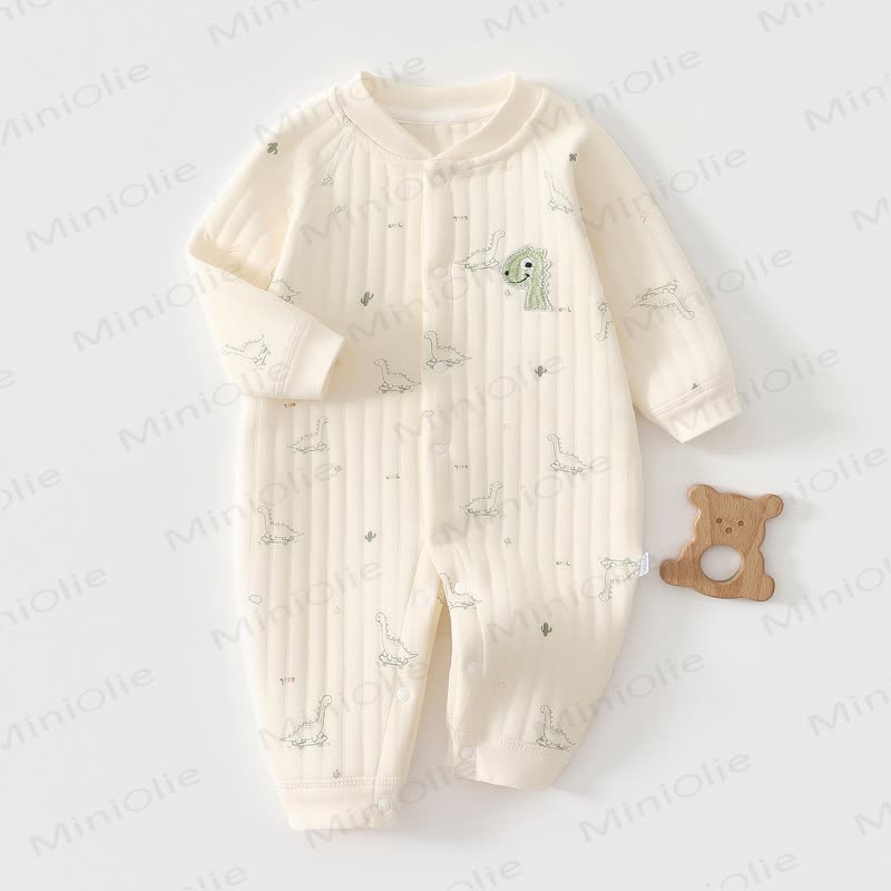 Baby Pyjama mit Dinosaurier Print , Gesteppt, für Neugeboren  - Beige - 18-24M - image 1