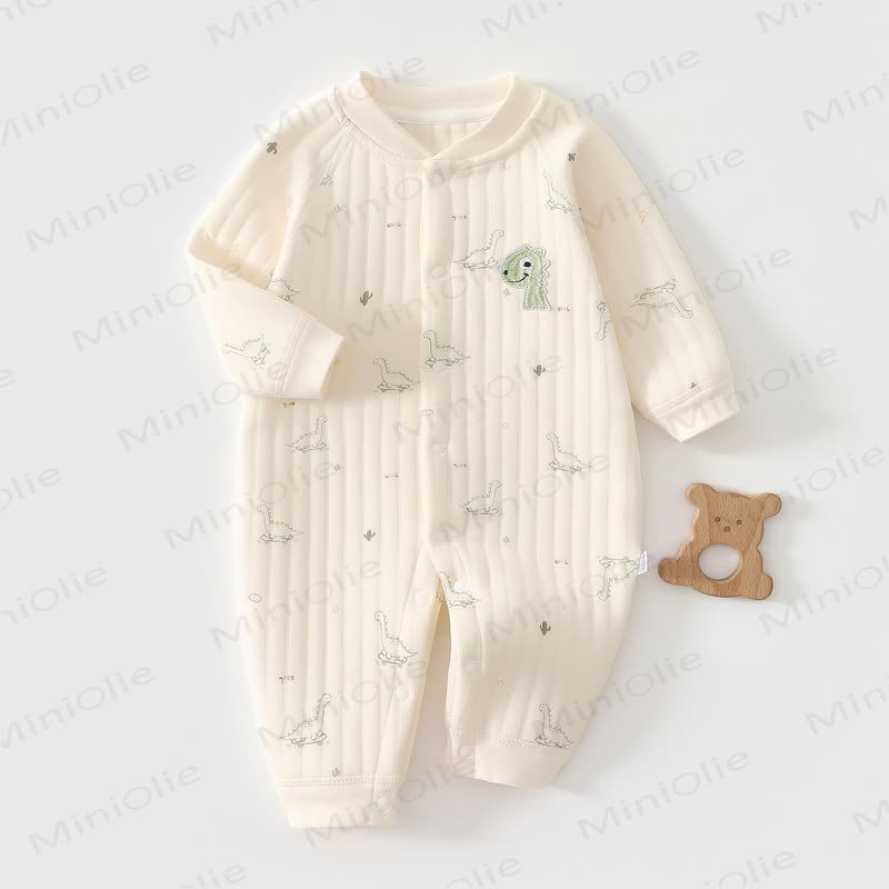 Baby Pyjama mit Dinosaurier Print , Gesteppt, für Neugeboren  - Beige - 18-24M - image 1