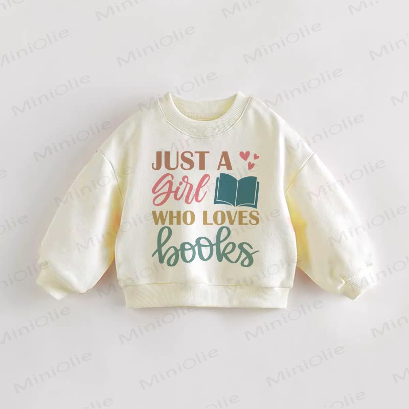 Baby Kleinkind Sweatshirt „ JUST A GIRL WHO LOVE BOOKS“ - Creme - 3-5J - image 1