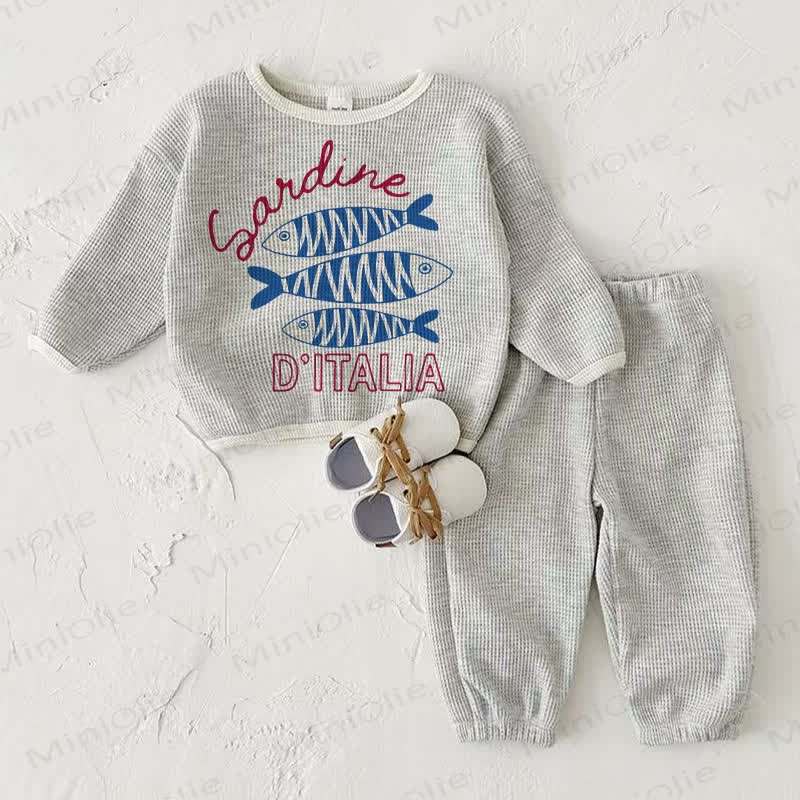 SARDINE D'ITALIA Baby Waffel Sweatshirt , Hellgrau, 2-teiliges Set - Hellgrau - 2-3J - image 1