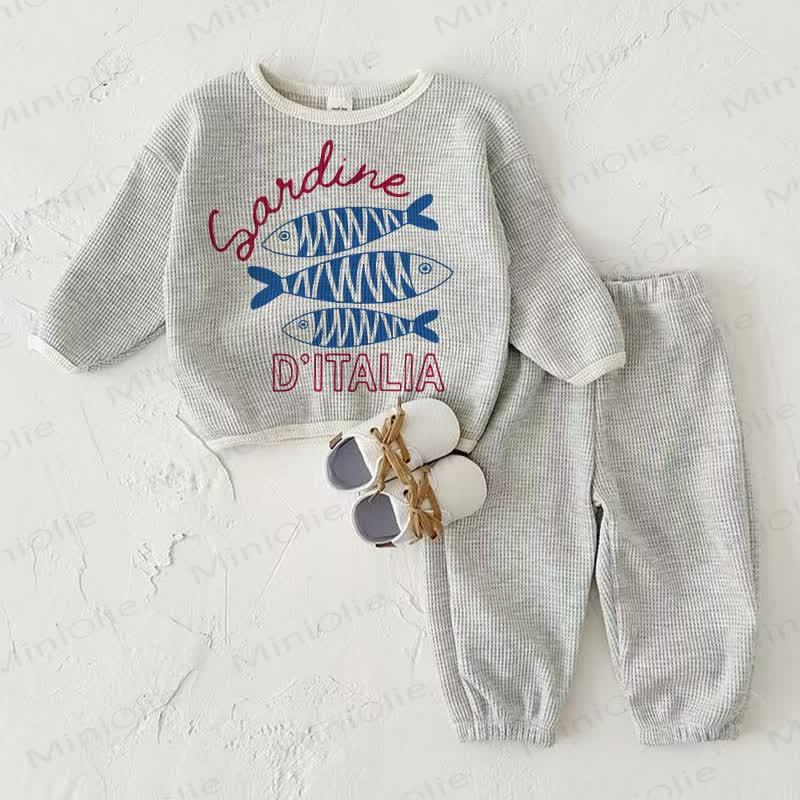 SARDINE D'ITALIA Baby Waffel Sweatshirt , Hellgrau, 2-teiliges Set - Hellgrau - 2-3J - image 1