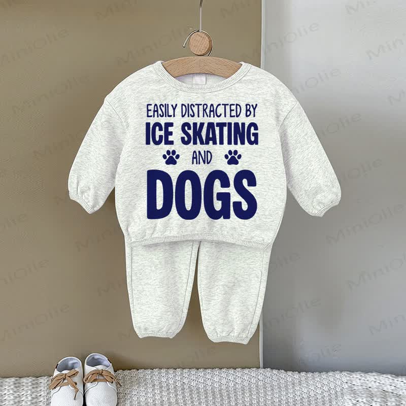 EASILY DISTRACTED BY ICE SKATING AND DOGS Baby Sweatshirt 2-teiliges graues Set - Grau - 2-3J - image 1