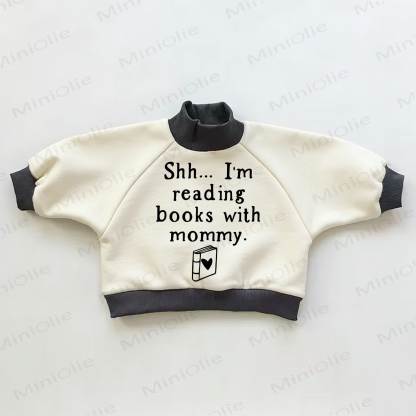 SHH... I'M READING BOOKS WITH MOMMY! Baby Kleinkind Sweatshirt mit Farbblock - Beige & Schwarz - 3-5J - image 1