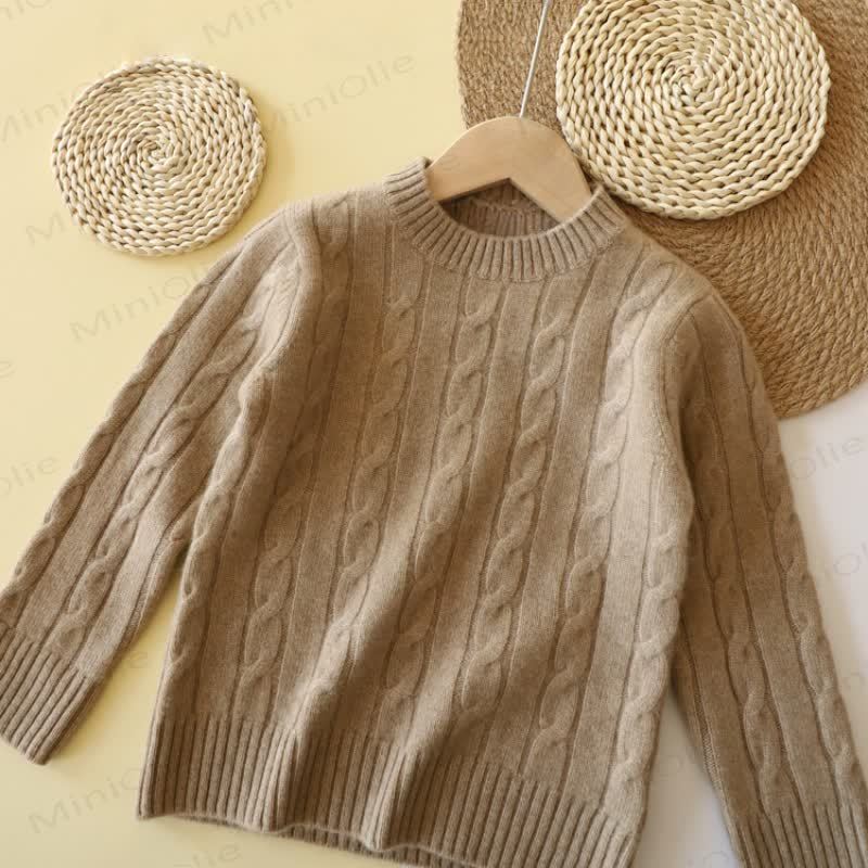 Kind Pullover mit Stricken , Einfarbig, Pullover, - Helles Kamel - 12Y - image 6