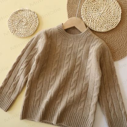 Kind Pullover mit Stricken , Einfarbig, Pullover, - Helles Kamel - 12Y - image 6