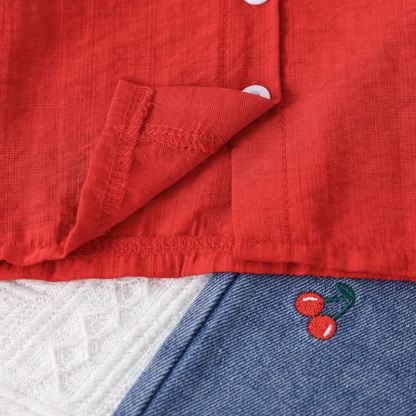 Bluse mit fliegenden Ärmeln für Baby und bestickte Kirsche - Hose - image 5