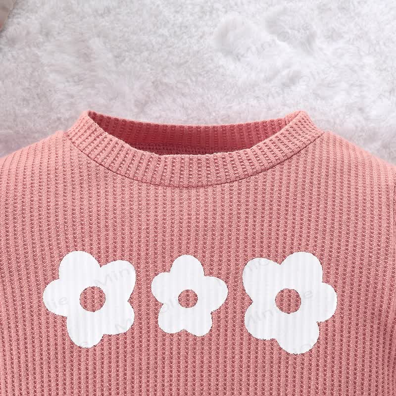 Baby Mädchen Rippenoberteil in Rosa mit Spitze und Hose - image 2