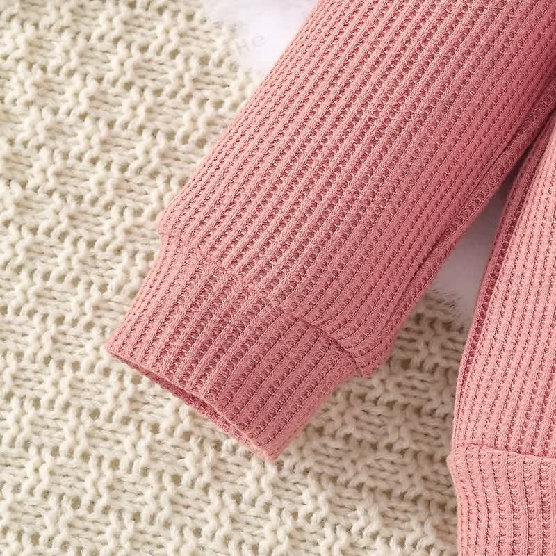 Baby Mädchen Rippenoberteil in Rosa mit Spitze und Hose - image 3