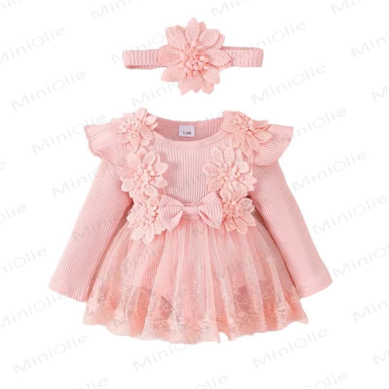 Baby Mädchen Schleife Blume Flügelärmel Lace - Strampler - Rosa - 12-18M - image 7