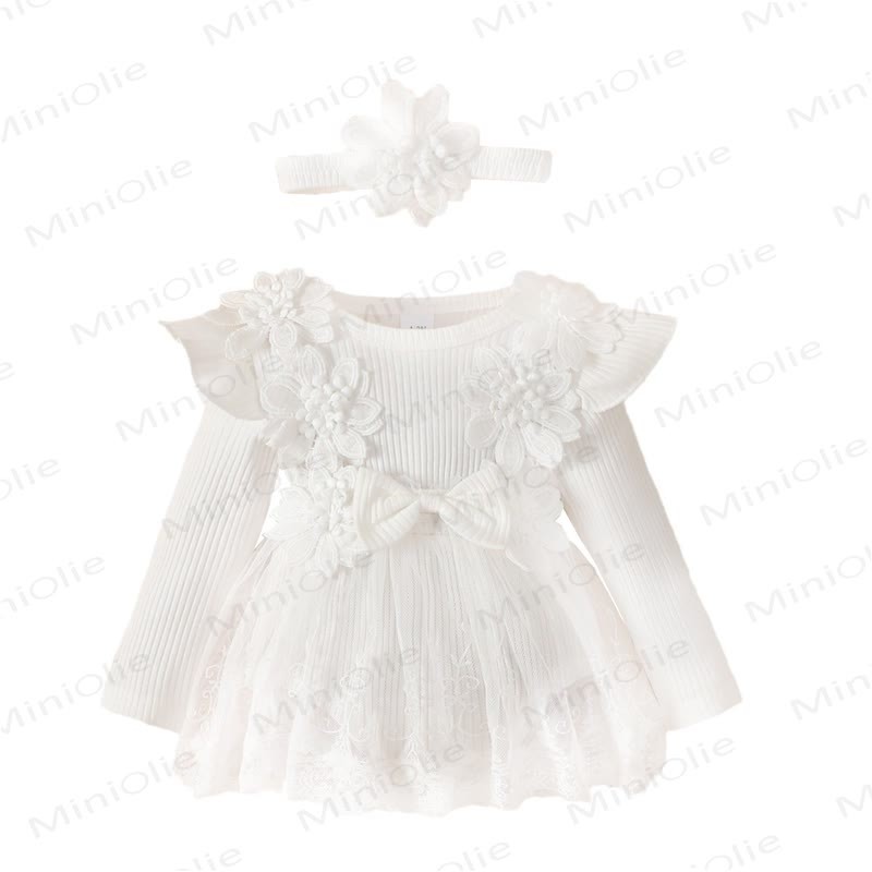 Baby Mädchen Schleife Blume Flügelärmel Lace - Strampler - Weiß - 12-18M - image 10
