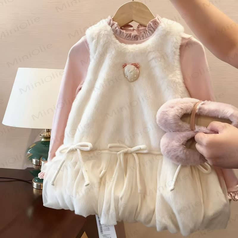 Kleinkind Vlies Kleid mit Erdbeere und Schleife / Rosa Spitze - image 2