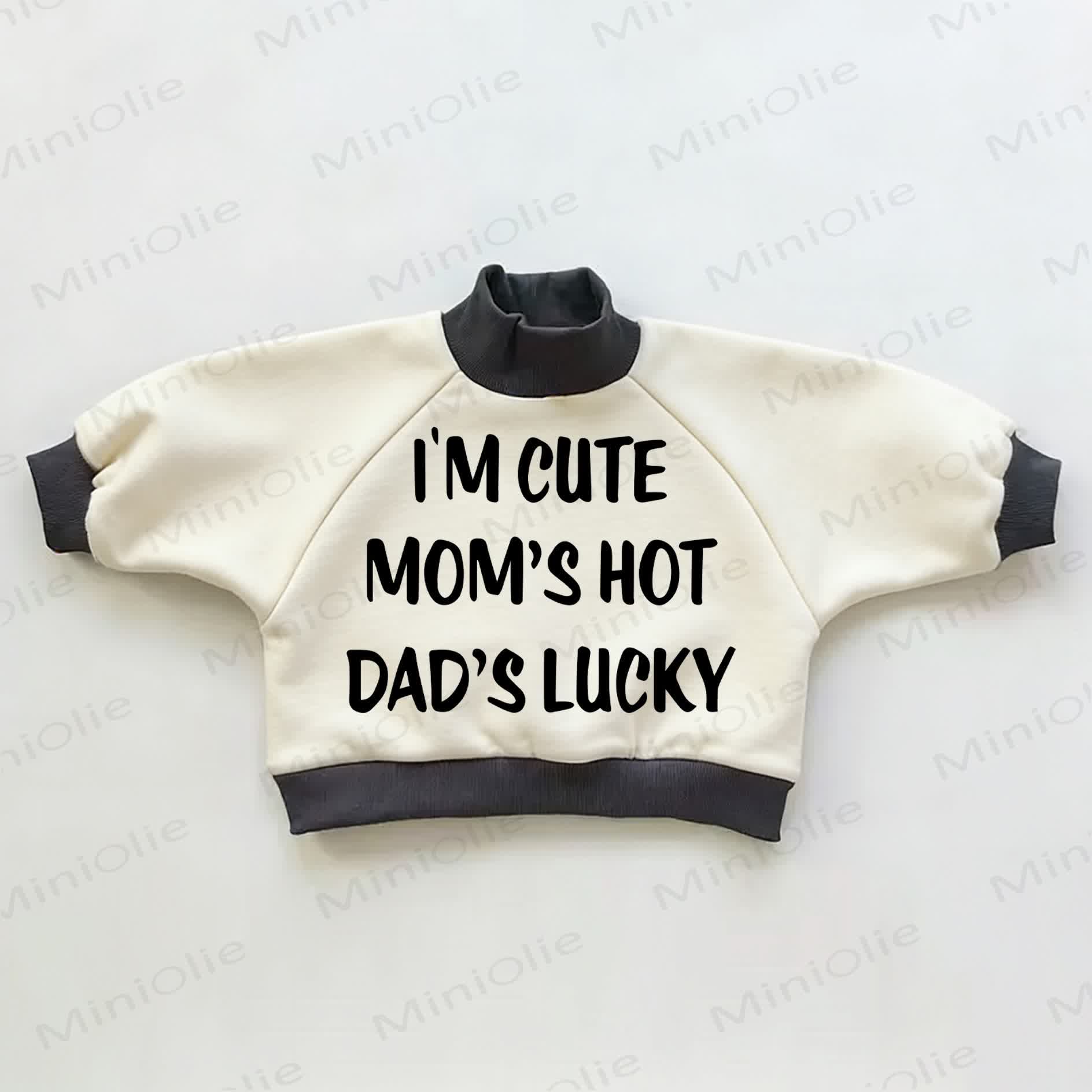 I'M CUTE MOM'S HOT DAD'S LUCKY – Baby Kleinkind Farbblock Sweatshirt - Beige & Schwarz - 3-5J - image 1