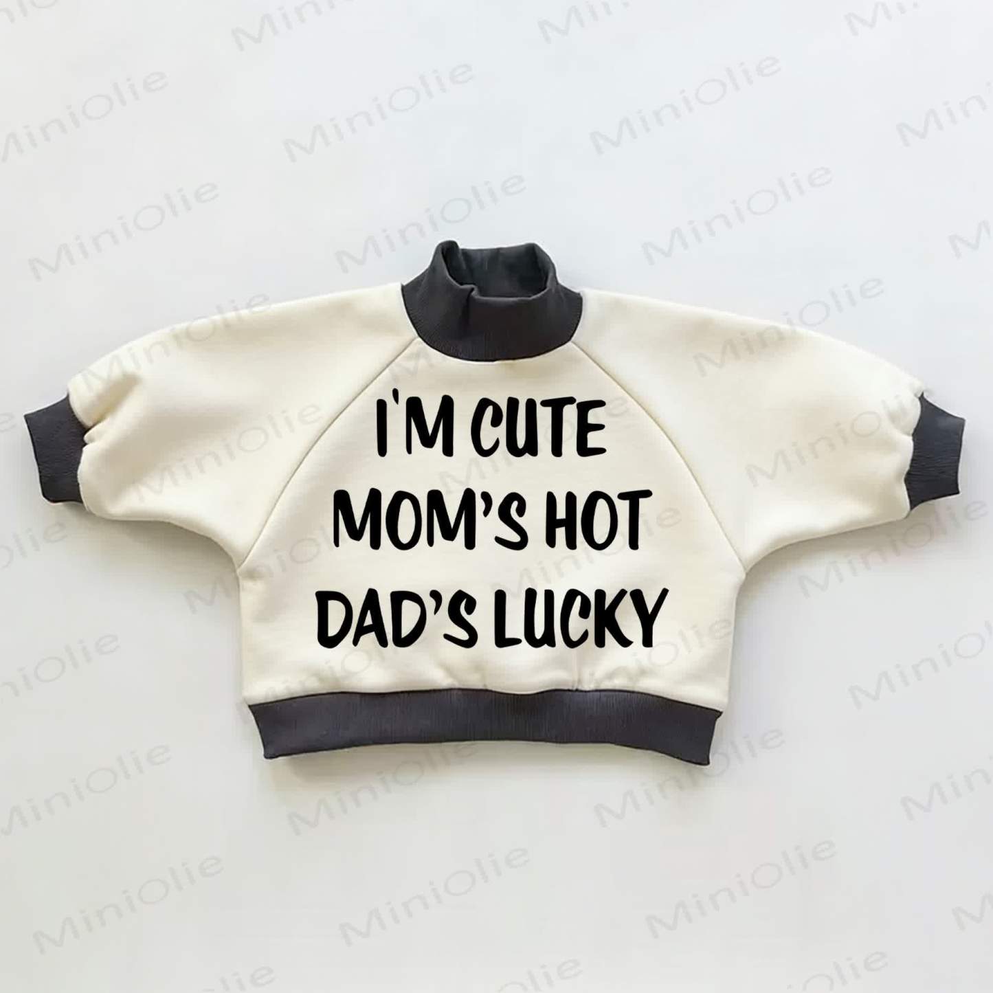 I'M CUTE MOM'S HOT DAD'S LUCKY – Baby Kleinkind Farbblock Sweatshirt - Beige & Schwarz - 3-5J - image 1