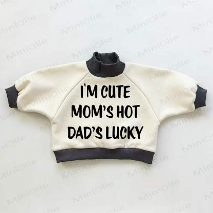 I'M CUTE MOM'S HOT DAD'S LUCKY – Baby Kleinkind Farbblock Sweatshirt - Beige & Schwarz - 3-5J - image 1