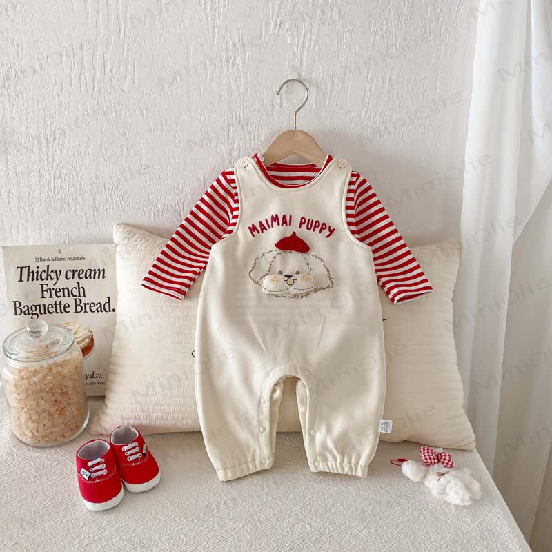 MAIMAI PUPPY Baby Mädchen Weißer Overalls & Rot-Weiß gestreiftes Spitze - Set aus weißer Overalls und gestreiftem Spitze - 2-3J - image 1