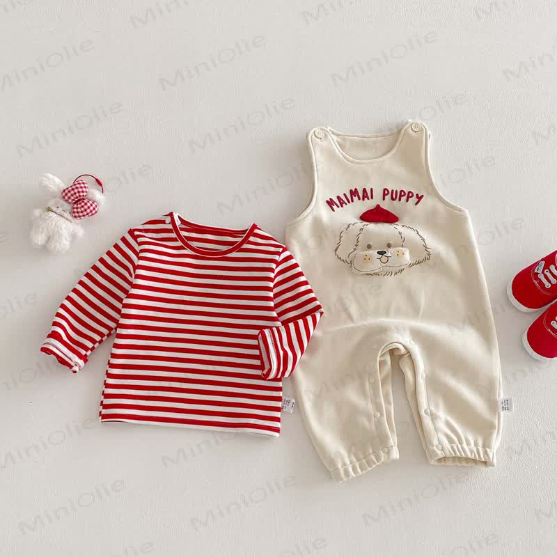 MAIMAI PUPPY Baby Mädchen Weißer Overalls & Rot-Weiß gestreiftes Spitze - image 4