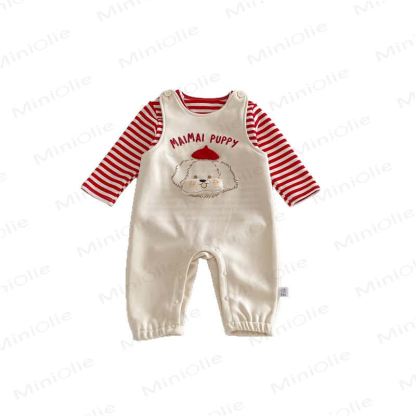 MAIMAI PUPPY Baby Mädchen Weißer Overalls & Rot-Weiß gestreiftes Spitze - image 5