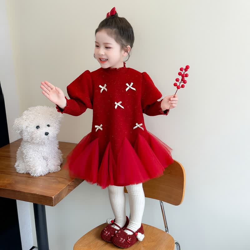 Kleid für Kind und Mädchen mit Schleife, Netzstoff und fliegenden Ärmeln - image 5