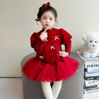 Kleid für Kind und Mädchen mit Schleife, Netzstoff und fliegenden Ärmeln - image 6