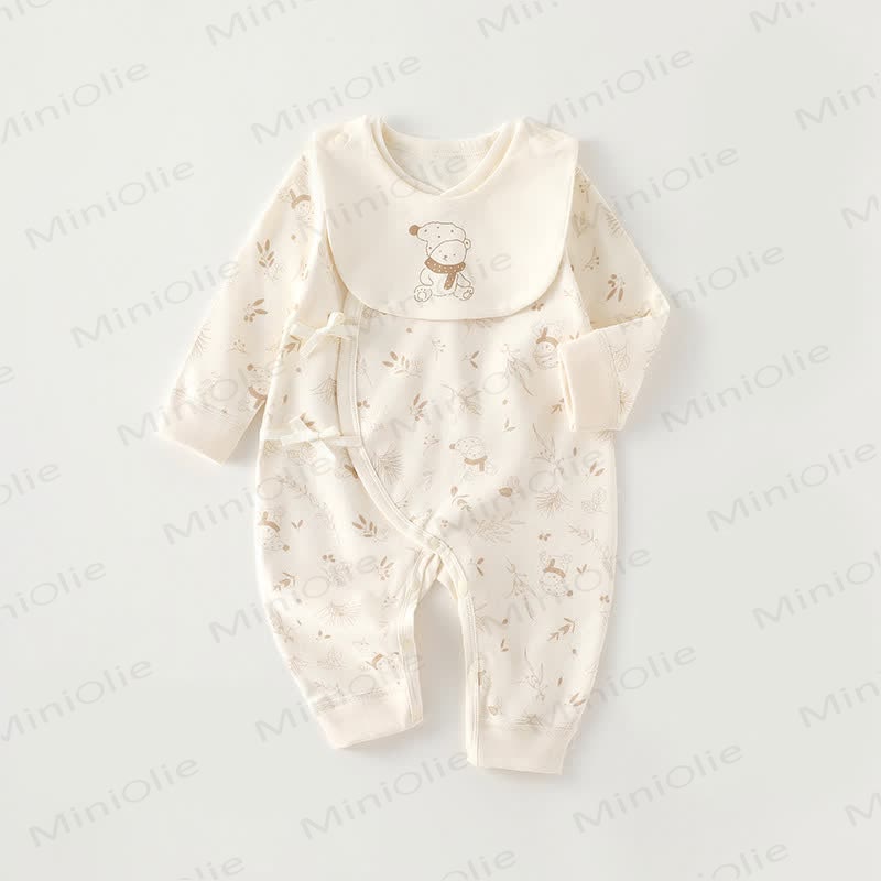 Baby Strampler mit Cartoon-Print, Beige, für Neugeboren - Schneemann - 3-6M - image 2