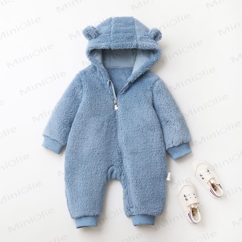 Einfarbig Baby Strampler mit Kapuze, einfarbig, für Neugeboren - Blau - 18-24M - image 5