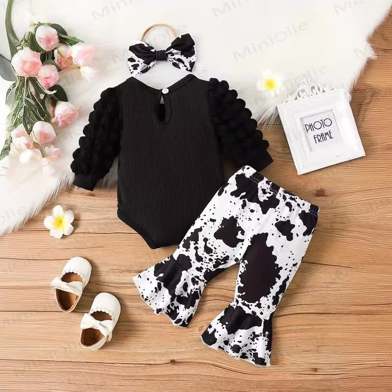 Baby Mädchen Bodysuit mit Puffärmeln und Hose mit Schleife - Schwarz - 18-24M - image 1