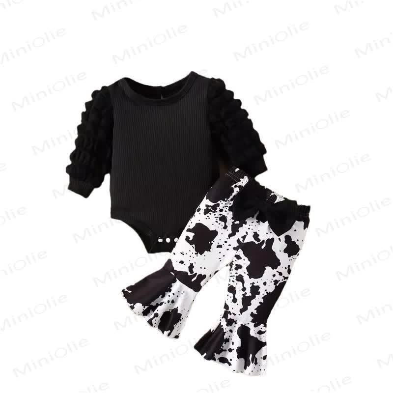Baby Mädchen Bodysuit mit Puffärmeln und Hose mit Schleife - image 2