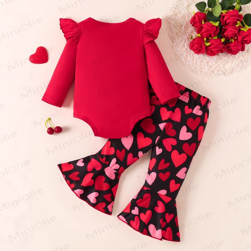 DADDY IS MY VALENTINE Baby Girl Liebe Flying Sleeves Bodysuit & Hose - image 2
