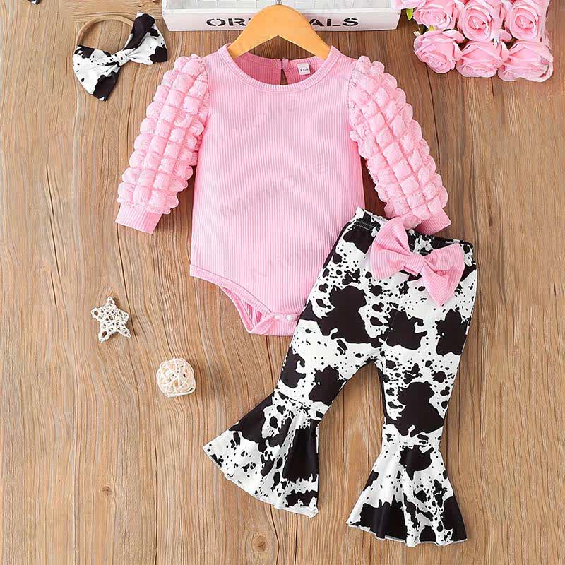 Baby Mädchen Bodysuit mit Puffärmeln und Hose mit Schleife - Rosa - 18-24M - image 3