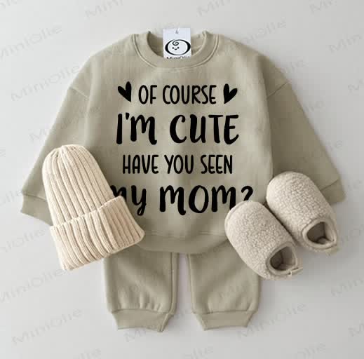 OF COURSE I'M CUTE HAVE YOU SEEN MY MOM? Baby Sweatshirt, Grau Grün, 2-teiliges Set - Grau Grün - 2-3J - image 1