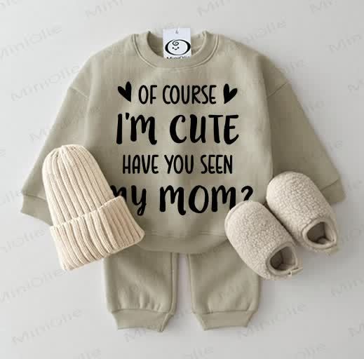 OF COURSE I'M CUTE HAVE YOU SEEN MY MOM? Baby Sweatshirt, Grau Grün, 2-teiliges Set - Grau Grün - 2-3J - image 1