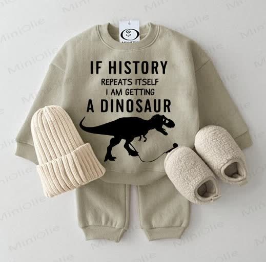 IF HISTORY REPEATS ITSELF I'M GETTING A DINOSAUR Baby Sweatshirt, Grau Grün, 2-teiliges Set - Grau Grün - 2-3J - image 1