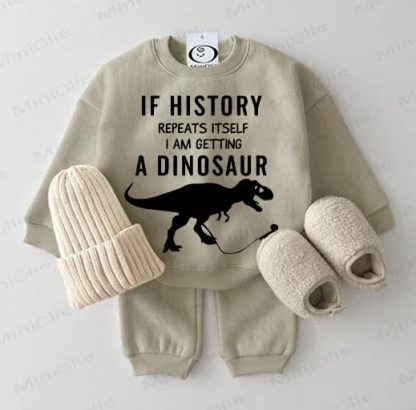 IF HISTORY REPEATS ITSELF I'M GETTING A DINOSAUR Baby Sweatshirt, Grau Grün, 2-teiliges Set - Grau Grün - 2-3J - image 1