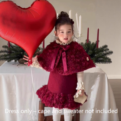 Kleinkind Kleid mit rotem Blume für Kleinkinder / Schleife mit roter Blume - Rotes Kleid - 8Y - image 3