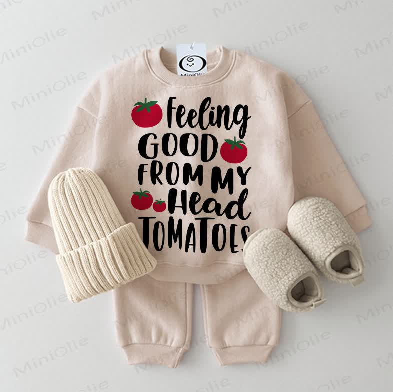 FEELING GOOD FROM MY HEAD TOMATOES Baby Sweatshirt 2-teiliges Beige Set - Beige - 2-3J - image 1