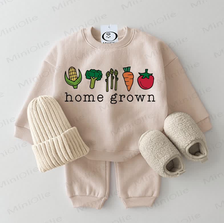 HOME GROWN Baby -Gemüse- Sweatshirt, 2-teiliges Beige Set - Beige - 2-3J - image 1