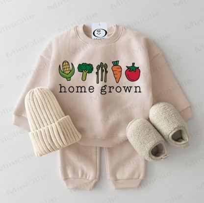 HOME GROWN Baby -Gemüse- Sweatshirt, 2-teiliges Beige Set - Beige - 2-3J - image 1