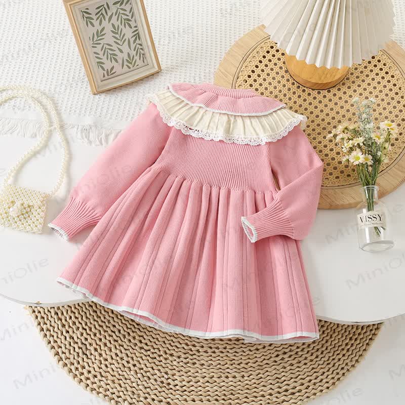 Kleinkind Mädchen Blume Doppellagiges Kleid mit Stricken - image 2