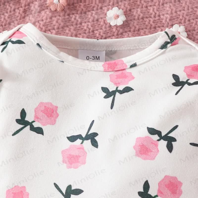 Baby Mädchen Bodysuit mit Blume und fliegenden Overalls & Bär mit Schleife - image 7