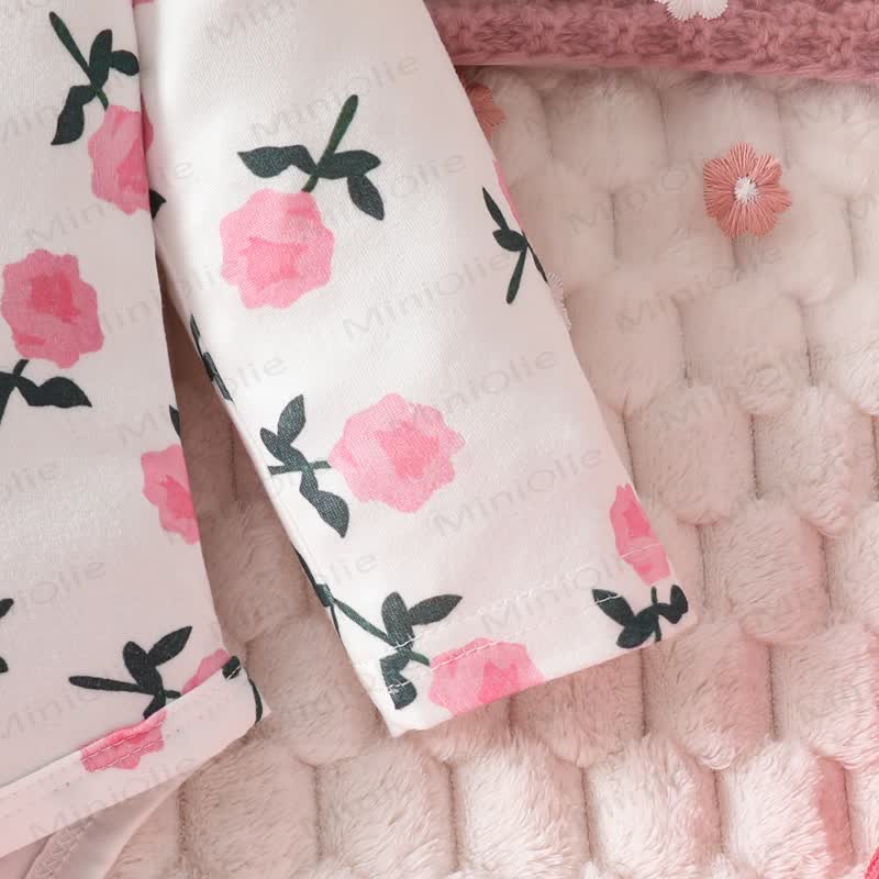 Baby Mädchen Bodysuit mit Blume und fliegenden Overalls & Bär mit Schleife - image 8