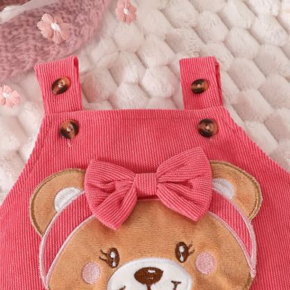 Baby Mädchen Bodysuit mit Blume und fliegenden Overalls & Bär mit Schleife - image 5