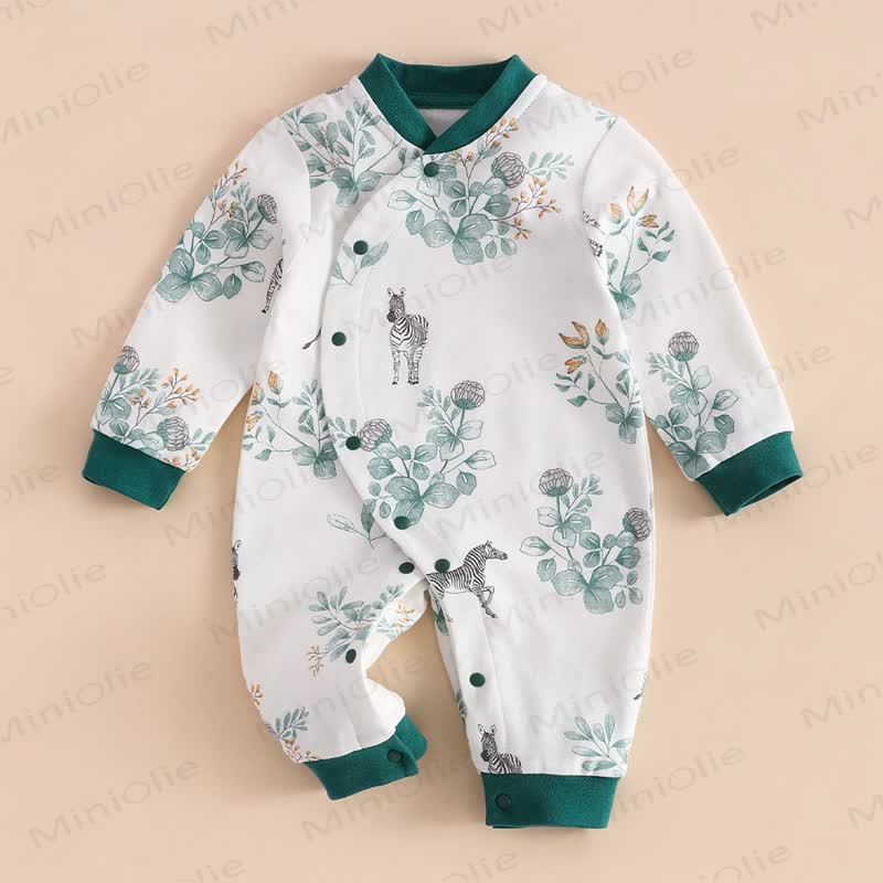 Baby Strampler mit Zebra - Blumenmuster für Neugeboren - Grün - 3-6M - image 1