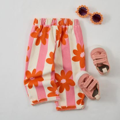 Baby Kleinkind Hose mit Streifen und Blumen - image 2