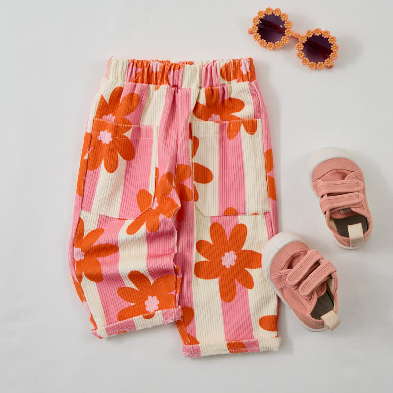 Baby Kleinkind Hose mit Streifen und Blumen - image 3